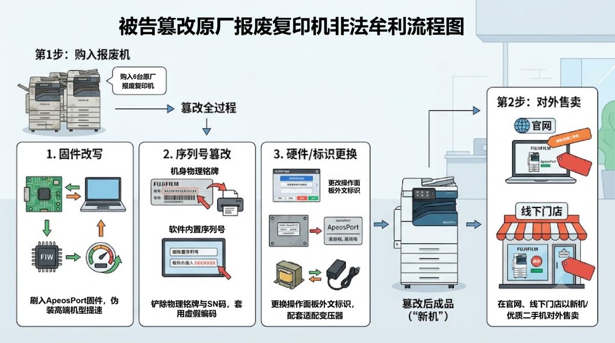 原告篡改原厂报废复印机非法牟利流程图解