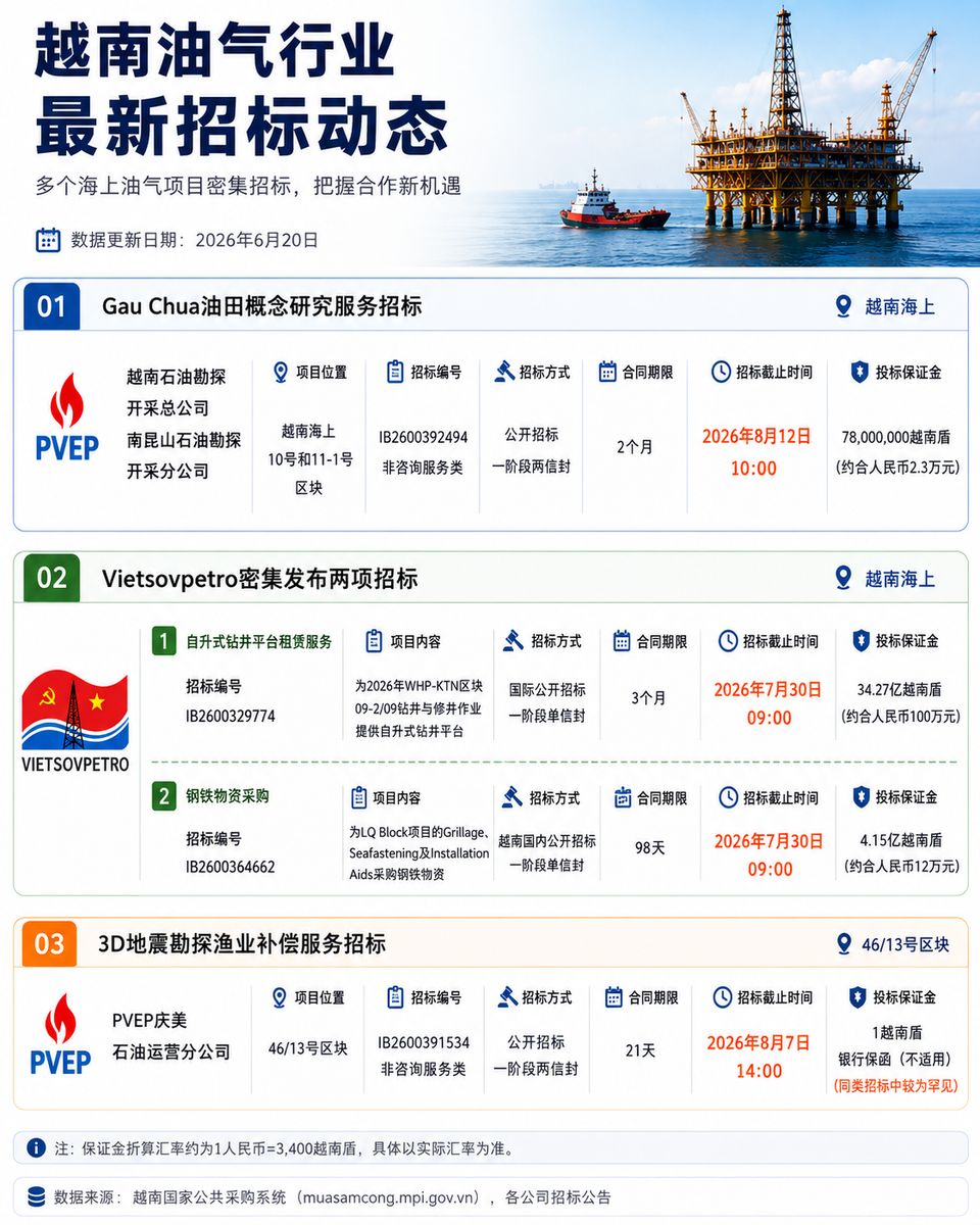 越南油气行业迎来招标潮，多个海上项目密集招标（图片1）
